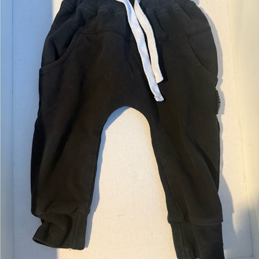 Little Bipsy Black Kids Joggers with White Drawstring